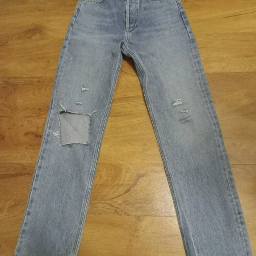 Agolde Women's 90s Pinch Waist Ripped Straight Leg Jeans Pants Size 23, 29"long